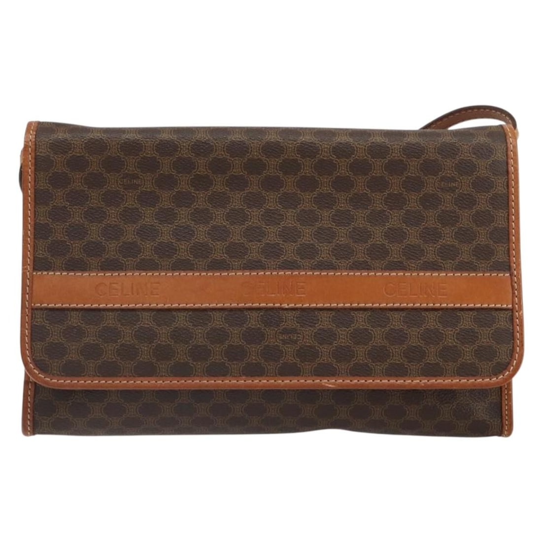 Celine Macadam Brown Canvas and Leather Vintage Shoulder Bag: Celine Macadam Brown Canvas and Leather Vintage Shoulder Bag This Celine Vintage Macadam shoulder bag features brown canvas with leather accents. Designed for women, it offers a classic look and pract