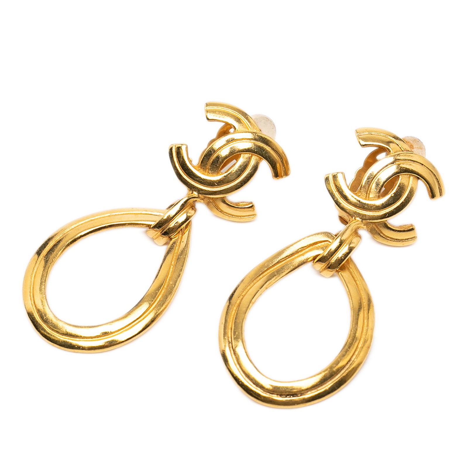 Chanel Teardrop Hoop Clip Earrings Gold Tone Costume Jewelry (1 of 4)