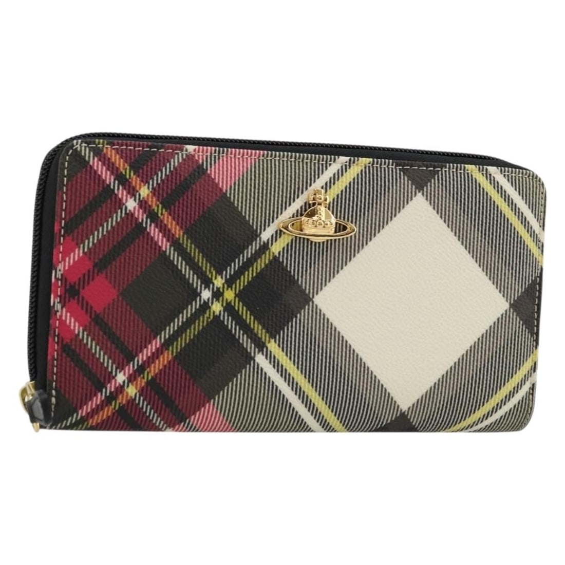 Vivienne Westwood multicolor gold PVC long wallet: Vivienne Westwood multicolor gold PVC long wallet This Vivienne Westwood long wallet features a vibrant multicolor checked design with gold accents, crafted from durable PVC leather. Designed for wome
