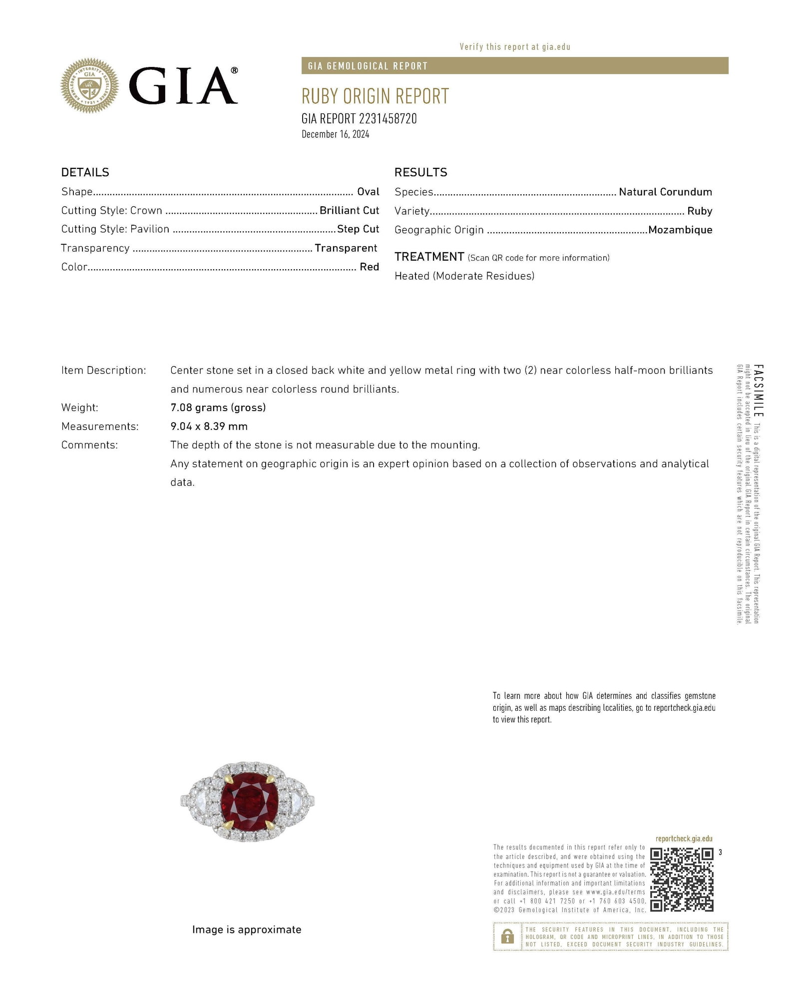 GIA 4.13ct Ruby Diamond Halo Ring 18k Gold - 3