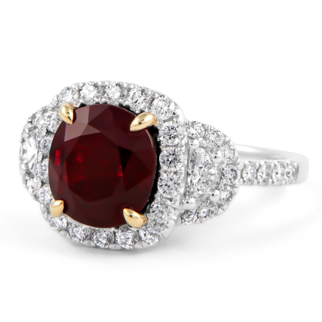 GIA 4.13ct Ruby Diamond Halo Ring 18k Gold - 4