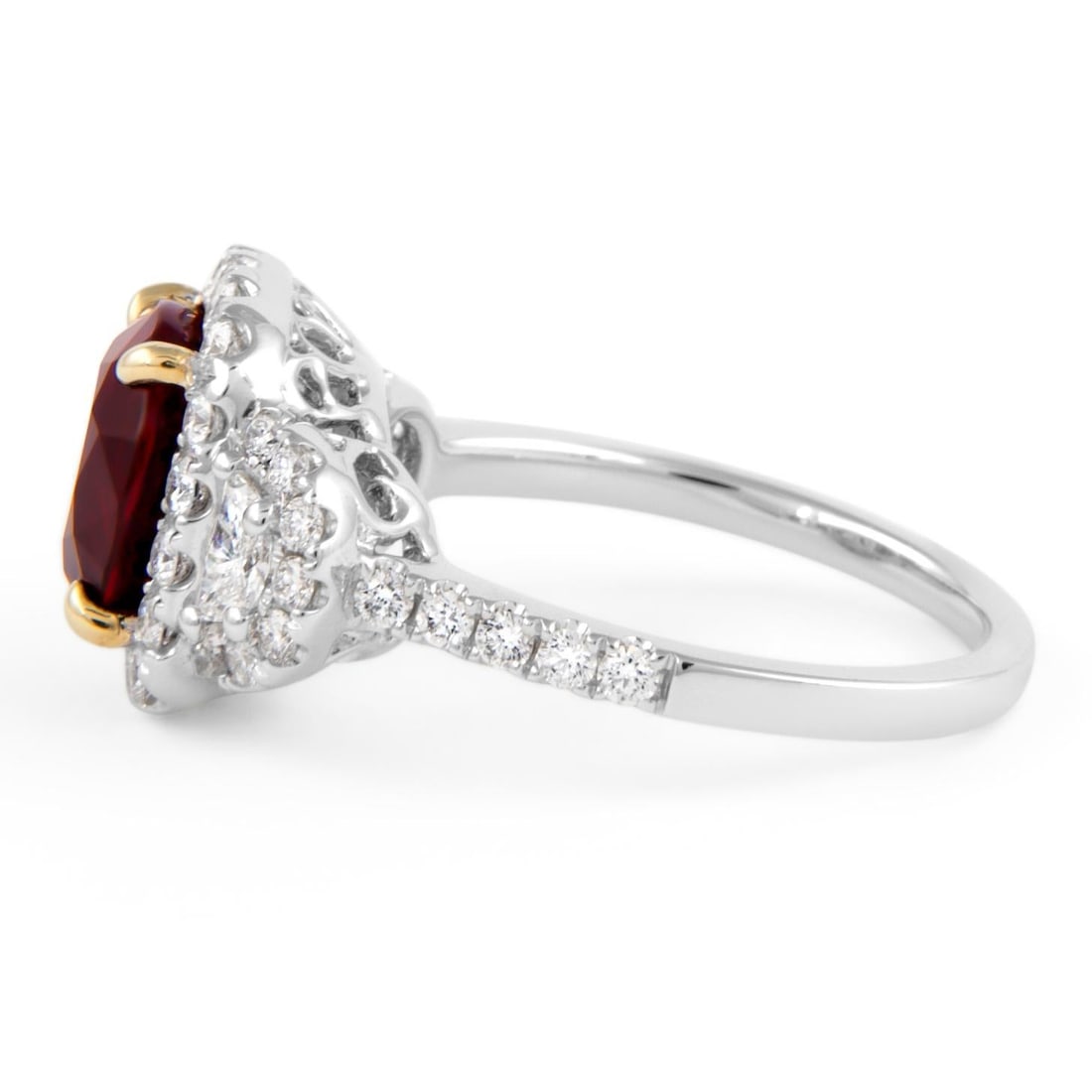 GIA 4.13ct Ruby Diamond Halo Ring 18k Gold - 5