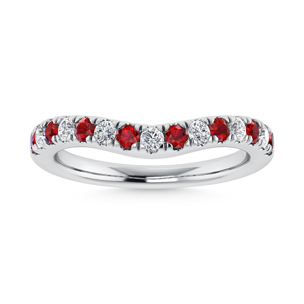 14K White Gold Ruby and Diamond 5/8 Ct.Tw. Curve Band: 14K White Gold Ruby and Diamond 5/8 Ct.Tw. Curve Band 14k White Gold Stone Color: G-h Stone Clarity: I2 Each ring is presented in standard size 6.5. Complimentary resizing is available between sizes 5