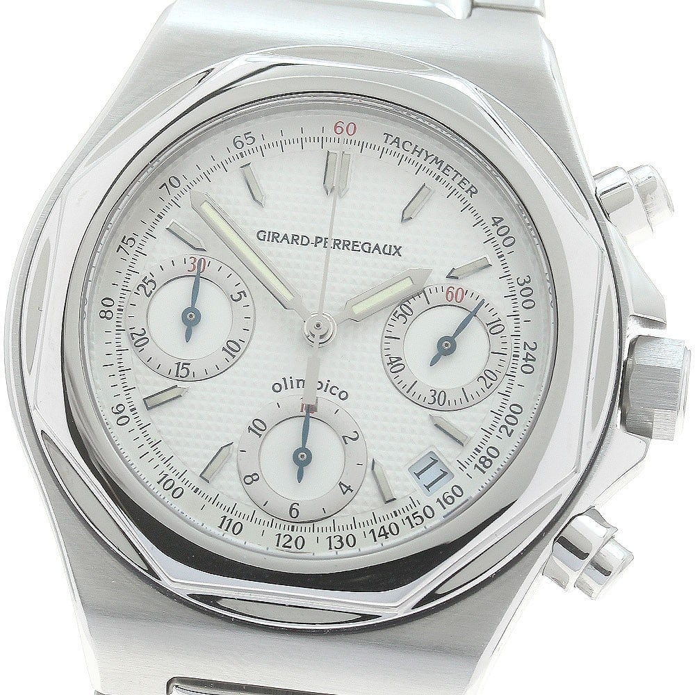 Girard Perregaux Laureato 80170 stainless steel automatic chronograph watch: Girard Perregaux Laureato 80170 stainless steel automatic chronograph watch This is a pre-owned Girard Perregaux Laureato 80170 men's wristwatch featuring a stainless steel case and bracelet. The watc
