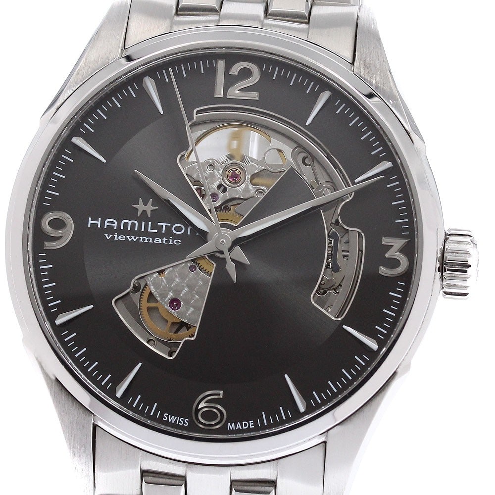 Hamilton Jazzmaster Viewmatic Open Heart Automatic Steel Watch: Hamilton Jazzmaster Viewmatic Open Heart Automatic Steel Watch This pre-owned Hamilton Jazzmaster Viewmatic Open Heart men's wristwatch features a stainless steel case and bracelet with a gray dial. T