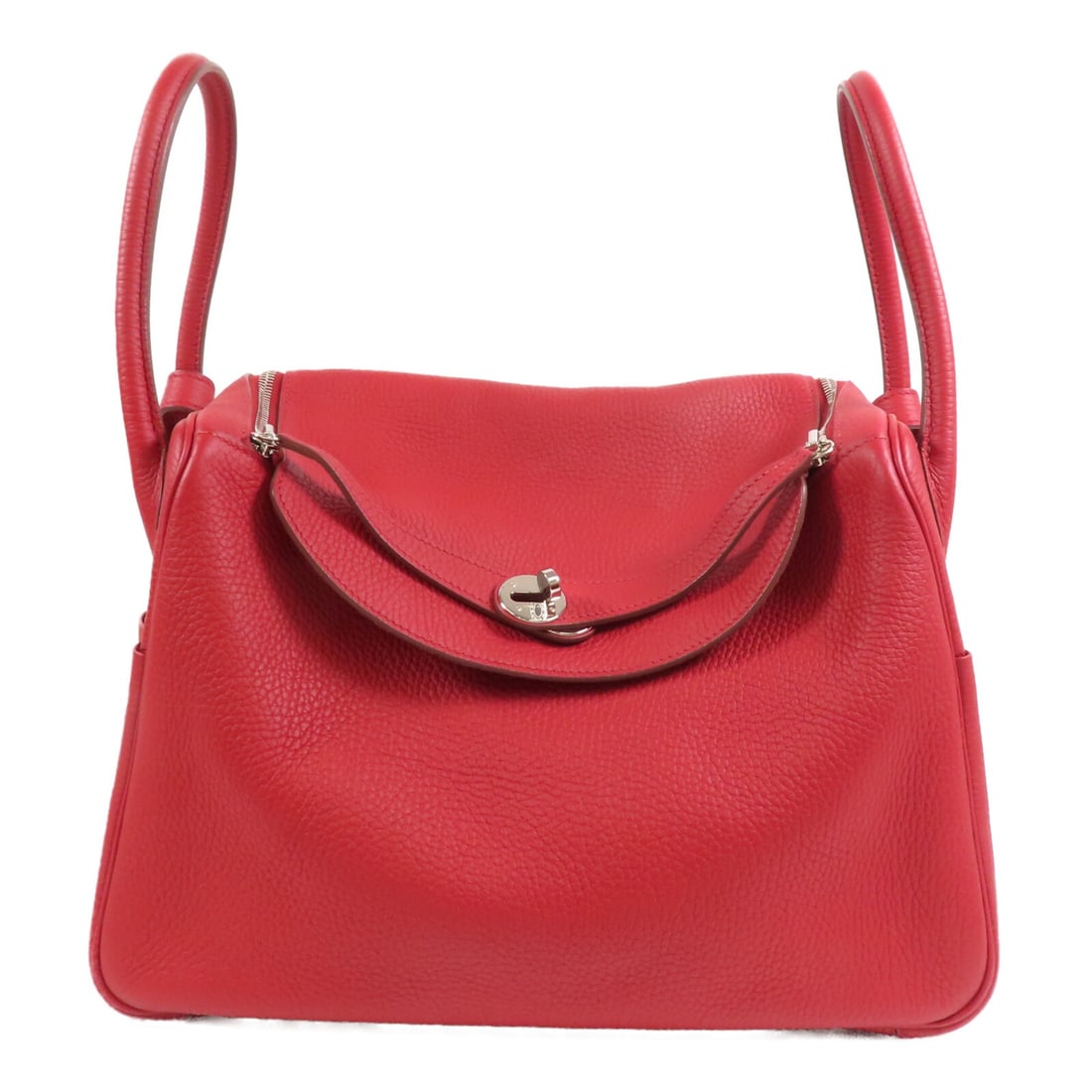 Hermes Lindy 34 Red Clemence Leather Shoulder Bag Palladium Hardware: Hermes Lindy 34 Red Clemence Leather Shoulder Bag Palladium Hardware This Hermes Lindy 34 is a versatile 2-way shoulder bag crafted from Clemence calfskin leather in a striking red color. Featuring bo