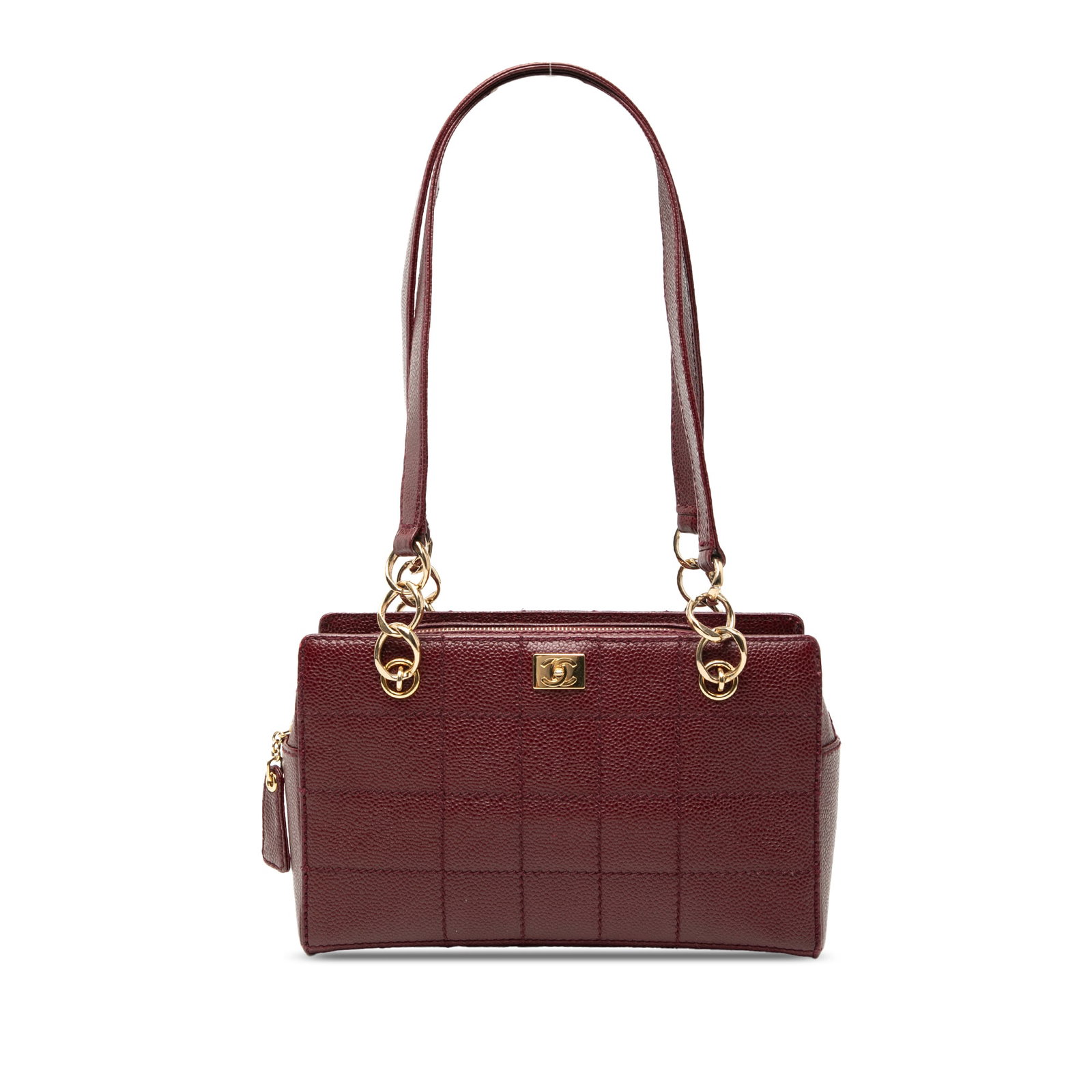 Chanel Caviar Leather Wild Stitch CC Choco Bar Red Shoulder Bag: Chanel Caviar Leather Wild Stitch CC Choco Bar Red Shoulder Bag This Chanel CC Choco Bar Caviar Wild Stitch Shoulder Bag features a caviar leather exterior with distinctive wild stitch detailing. It i
