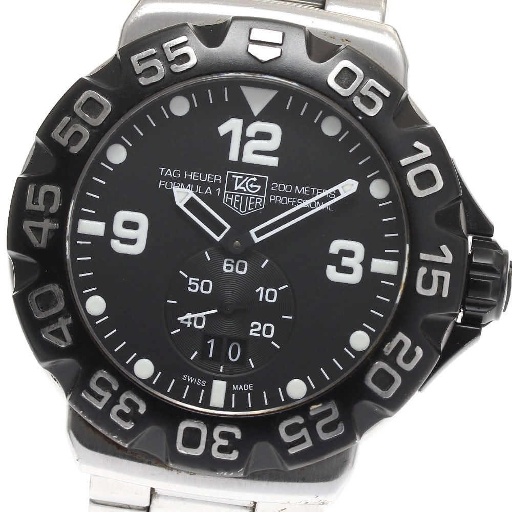 TAG Heuer Formula 1 Grand Date Quartz Stainless Steel Men's Watch: TAG Heuer Formula 1 Grand Date Quartz Stainless Steel Men's Watch This TAG Heuer Formula 1 Grand Date Small Second men's wristwatch features a stainless steel case and bracelet with a black dial. The 