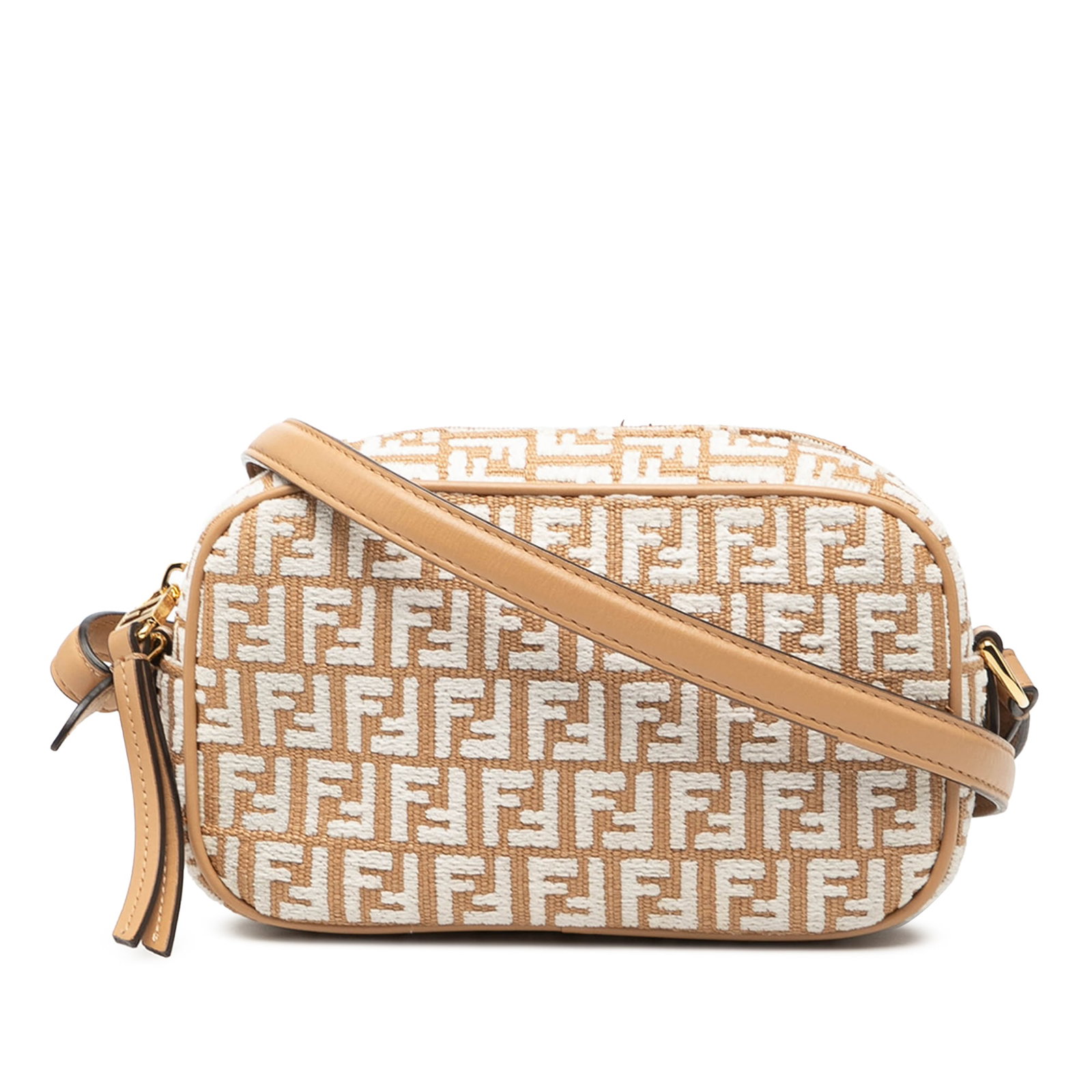 Fendi Mini FF 1974 Raffia Camera Crossbody Bag with Leather Trim: Fendi Mini FF 1974 Raffia Camera Crossbody Bag with Leather Trim This Fendi Mini Raffia FF 1974 Camera Bag features a raffia body with leather trim, an adjustable flat leather strap, a top zip closure