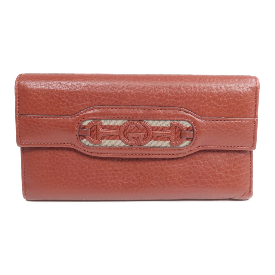 Gucci GG Calfskin Reddish Brown Long Bifold Wallet with Gold Hardware: Gucci GG Calfskin Reddish Brown Long Bifold Wallet with Gold Hardware This Gucci GG long wallet is crafted from high-quality calfskin leather in a reddish brown hue. Designed in a bifold style, it off