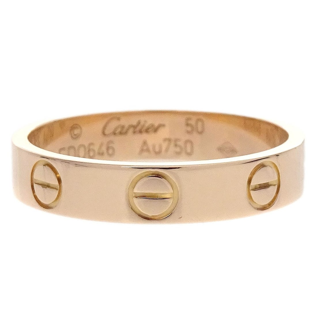 Cartier Mini Love Rose Gold Ring Size 50 Au750: Cartier Mini Love Rose Gold Ring Size 50 Au750 This Cartier Mini Love ring is crafted from 18k rose gold (Au750) and features a classic round shape. The ring is vintage and does not include a main sto
