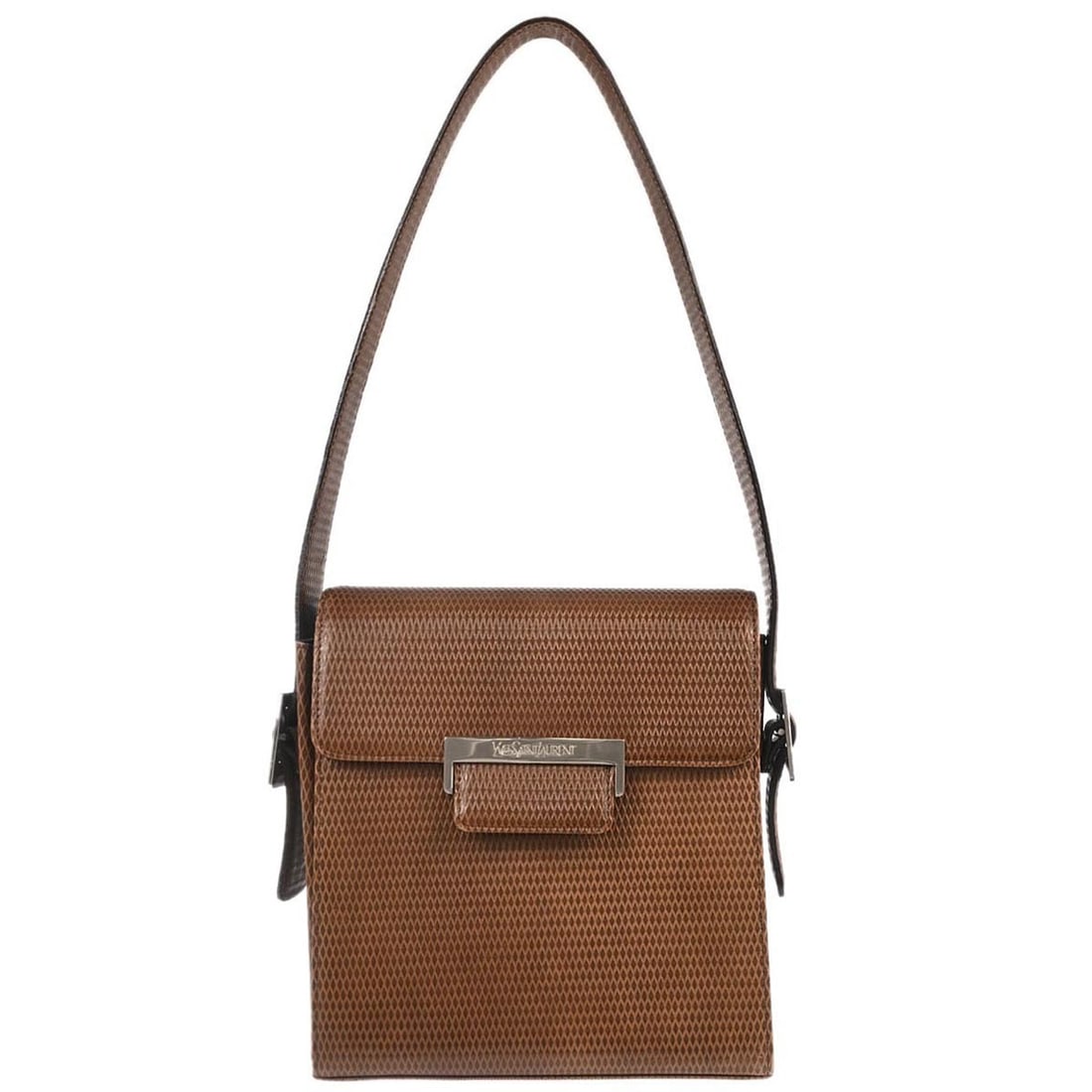 Saint Laurent Medium Leather Brown Shoulder Bag with Logo Accent: Saint Laurent Medium Leather Brown Shoulder Bag with Logo Accent This Yves Saint Laurent brown shoulder bag is crafted from leather and features the brand's logo accents. Designed for casual occasions