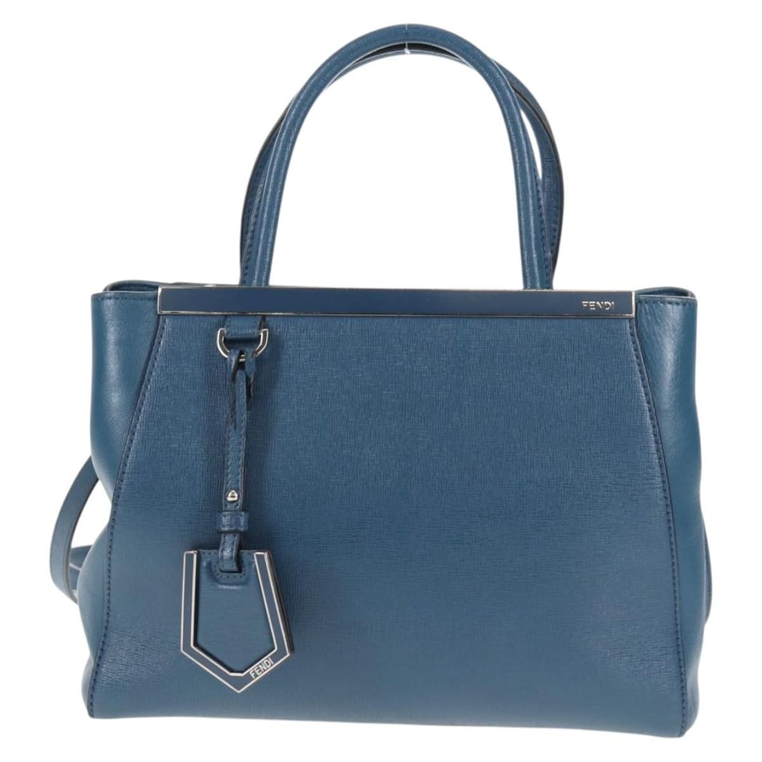 Fendi 2Jours Leather Shoulder Bag Blue 26cm by 20cm by 11cm: Fendi 2Jours Leather Shoulder Bag Blue 26cm by 20cm by 11cm This Fendi 2Jours bag is crafted from blue leather and designed for women. It features a structured silhouette with metal fittings and a sho
