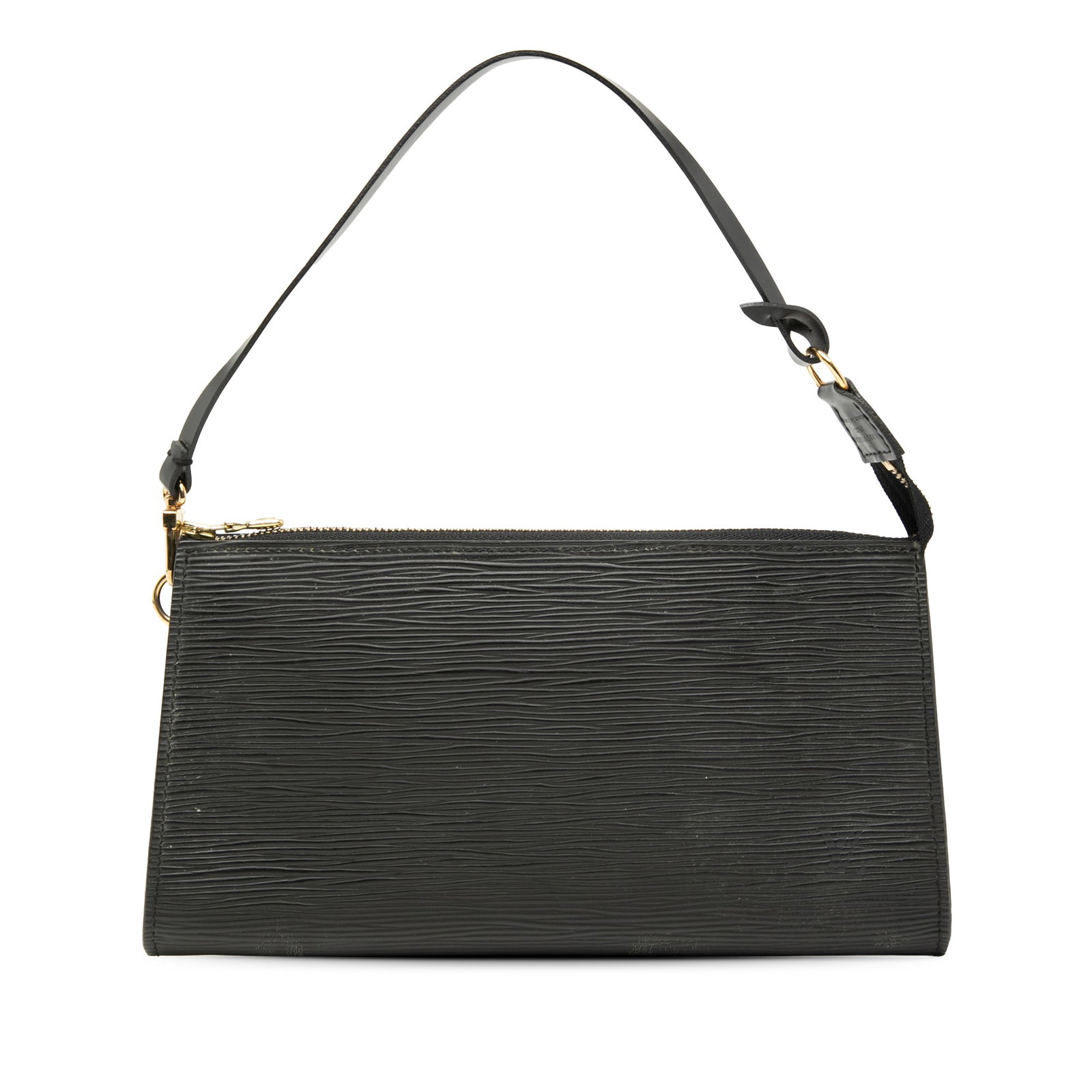 Louis Vuitton Black Epi Pochette Accessoires Leather Bag: Louis Vuitton Black Epi Pochette Accessoires Leather Bag The Louis Vuitton Epi Pochette Accessoires is a stylish bag made from durable epi leather, featuring a sleek top zip closure and a flat shoulde