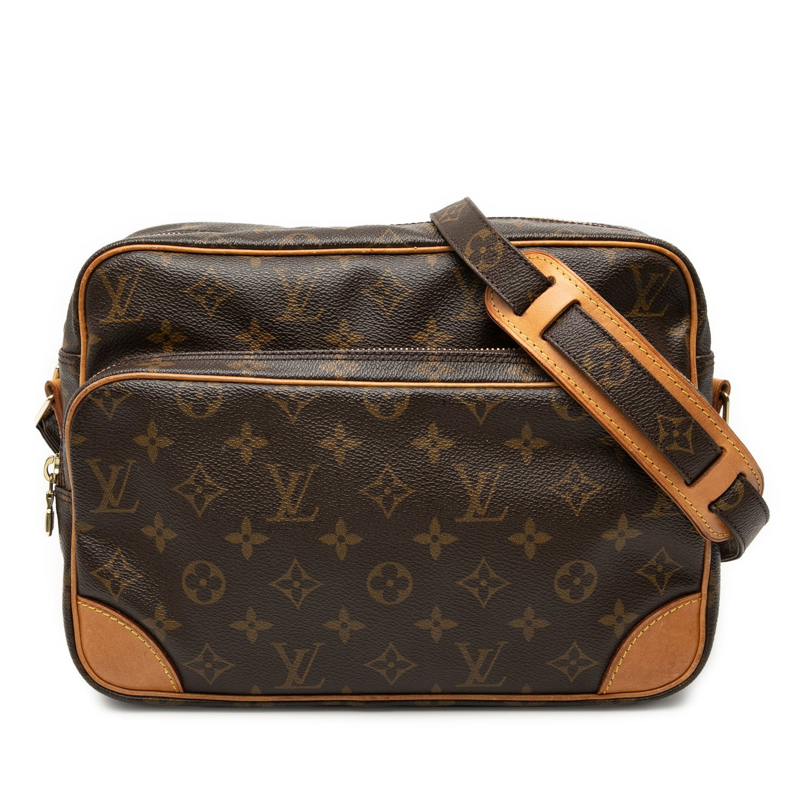 Louis Vuitton Nil Shoulder Bag Monogram Canvas with Vachetta Leather Trim: Louis Vuitton Nil Shoulder Bag Monogram Canvas with Vachetta Leather Trim This Louis Vuitton Monogram Nil Crossbody features the brand's signature monogram canvas with vachetta leather trim. The bag i