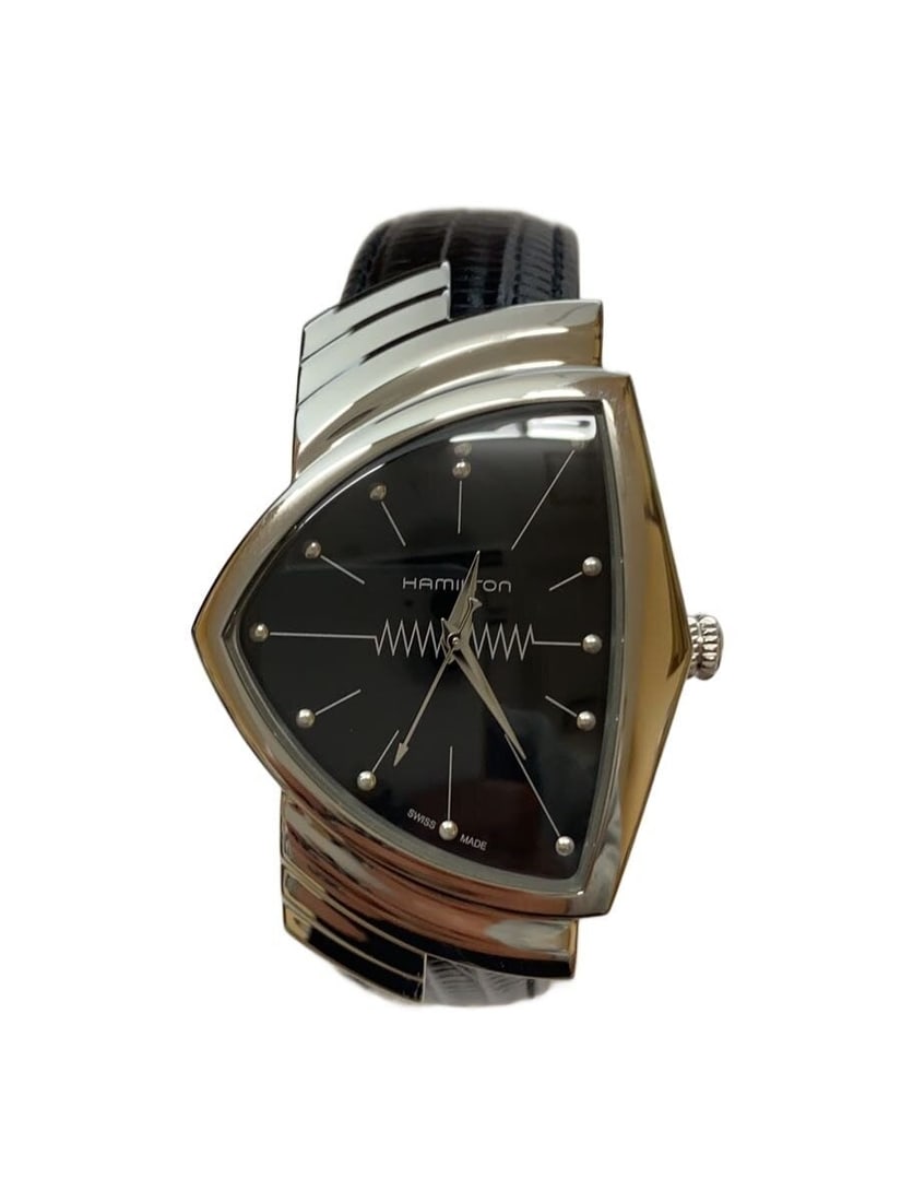 Hamilton Ventura Quartz Black Swiss Men's Wristwatch: Hamilton Ventura Quartz Black Swiss Men's Wristwatch This Hamilton Ventura Quartz H244112 men's wristwatch features a distinctive black case and dial. The watch is Swiss-made and designed for men, off