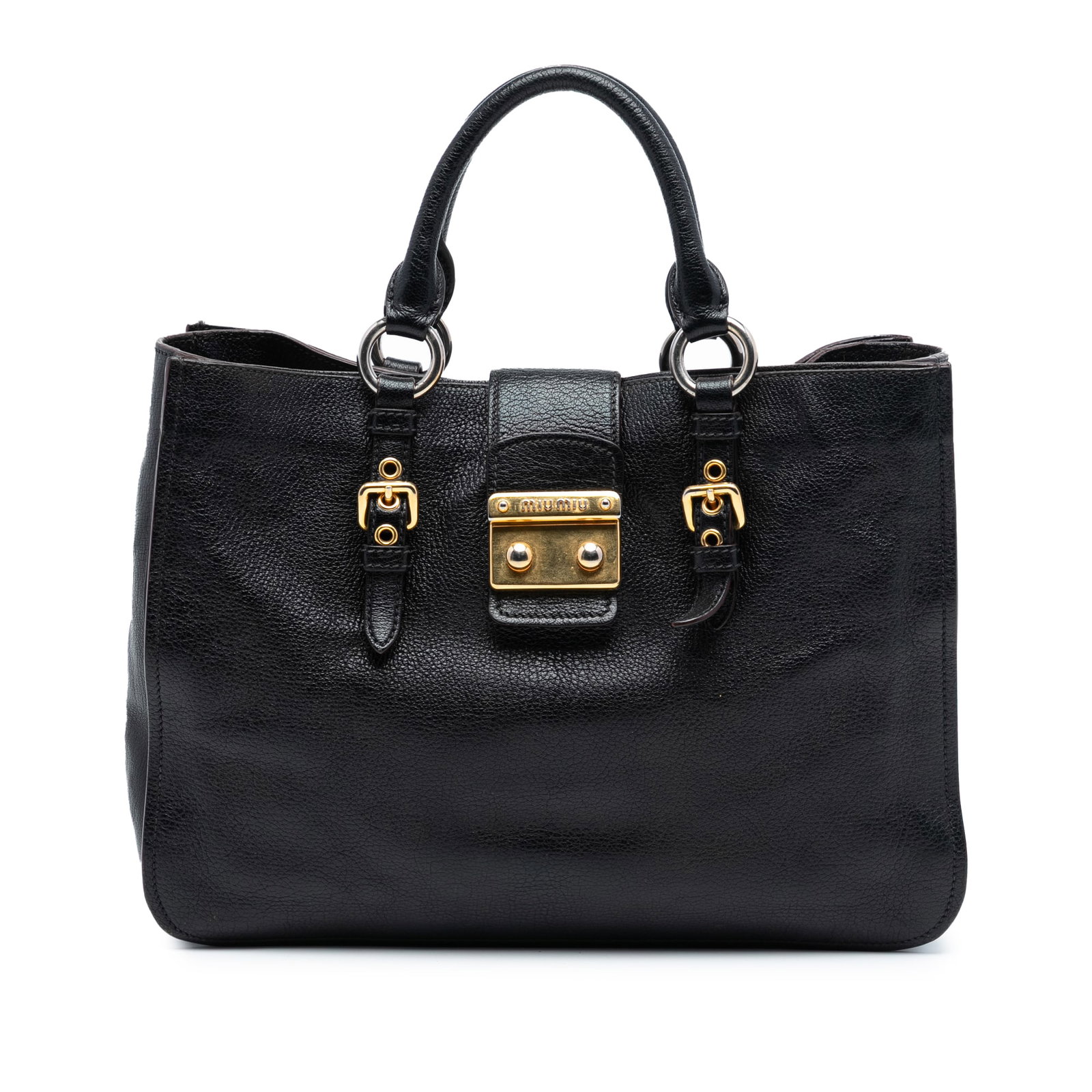 Black Leather Satchel by Miu Miu Madras Collection (1 of 6)