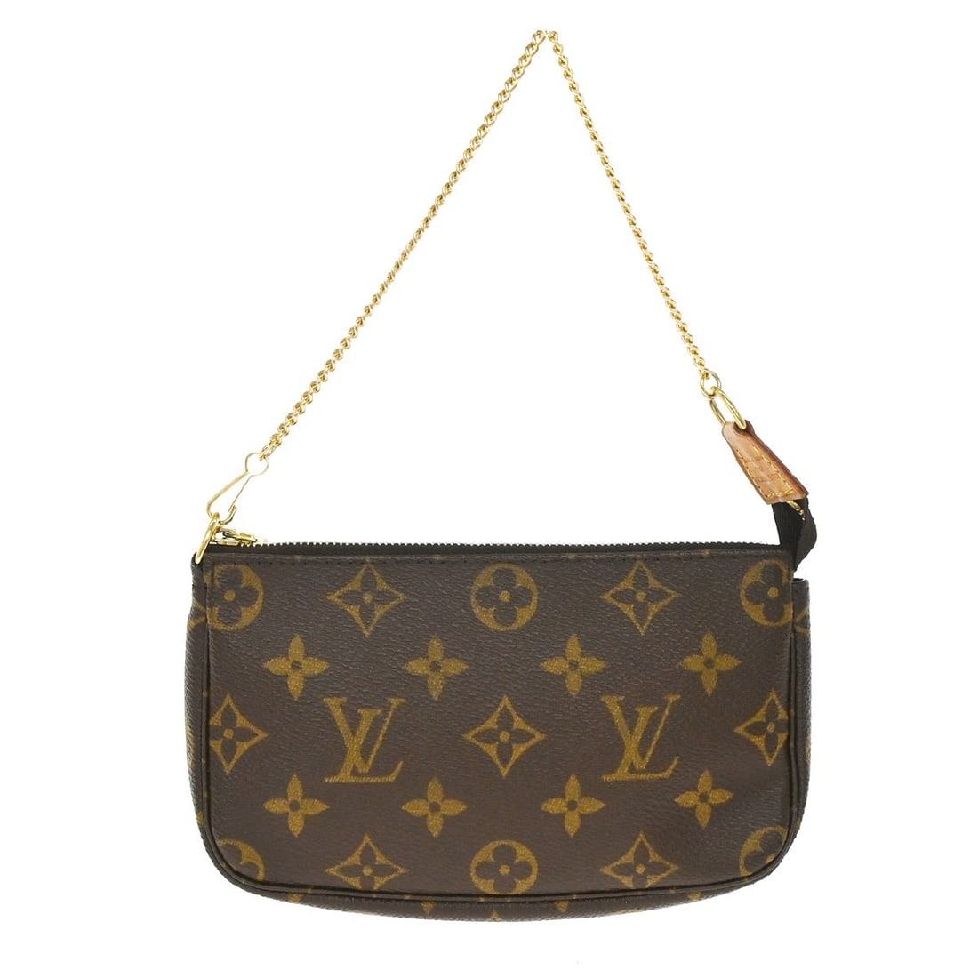 Mini pochette accessoires brown canvas clutch by Louis Vuitton: Mini pochette accessoires brown canvas clutch by Louis Vuitton This Louis Vuitton Mini Pochette Accessoires is crafted from brown canvas and designed for women. Made in France, it features minor scuff