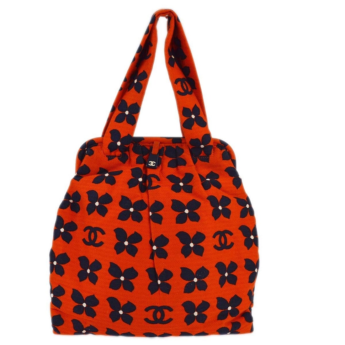 Orange Canvas Vintage Frame Bag by Chanel Italy 32cm: Orange Canvas Vintage Frame Bag by Chanel Italy 32cm This Chanel Vintage Frame Shoulder Bag features a printed orange canvas exterior and is designed for women. Crafted in Italy, it offers a spacious 