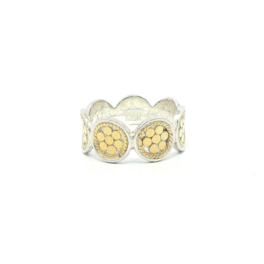 Anna Beck Sterling Silver Eternity Disc Band Ring Size 7: Anna Beck Sterling Silver Eternity Disc Band Ring Size 7 This women's eternity band ring features a classic multi-disc design crafted from solid sterling silver. The ring is a size 7 and has a width o