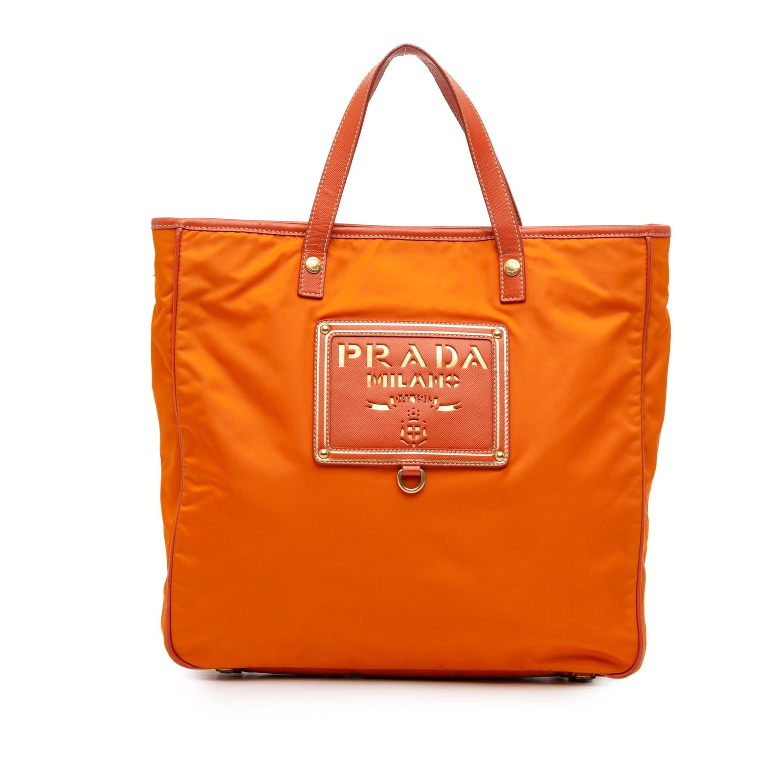 Prada Saffiano Trimmed Tessuto Logo Oro Satchel Orange Fabric Italy: Prada Saffiano Trimmed Tessuto Logo Oro Satchel Orange Fabric Italy This Prada Saffiano Trimmed Tessuto Logo Oro Satchel is a stylish and functional accessory crafted from durable nylon with elegant l