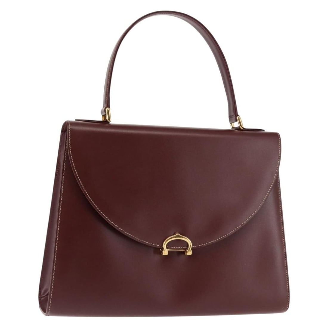 CARTIER Bordeaux Gold Leather Hand Bag Made in France Auth 146656: CARTIER Bordeaux Gold Leather Hand Bag Made in France Auth 146656 This elegant CARTIER handbag showcases a luxurious combination of bordeaux leather and gold accents, making it a sophisticated accesso