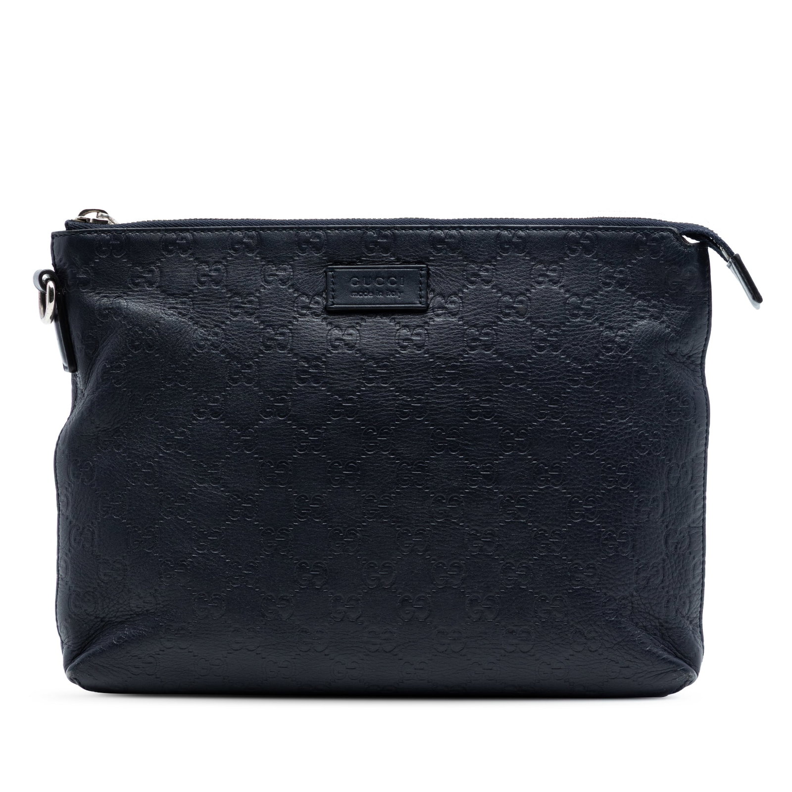 Gucci Guccissima Blue Embossed Leather Wristlet Clutch Bag: Gucci Guccissima Blue Embossed Leather Wristlet Clutch Bag This clutch features an embossed leather exterior in blue with a top zip closure. It includes interior zip and slip pockets for organization.