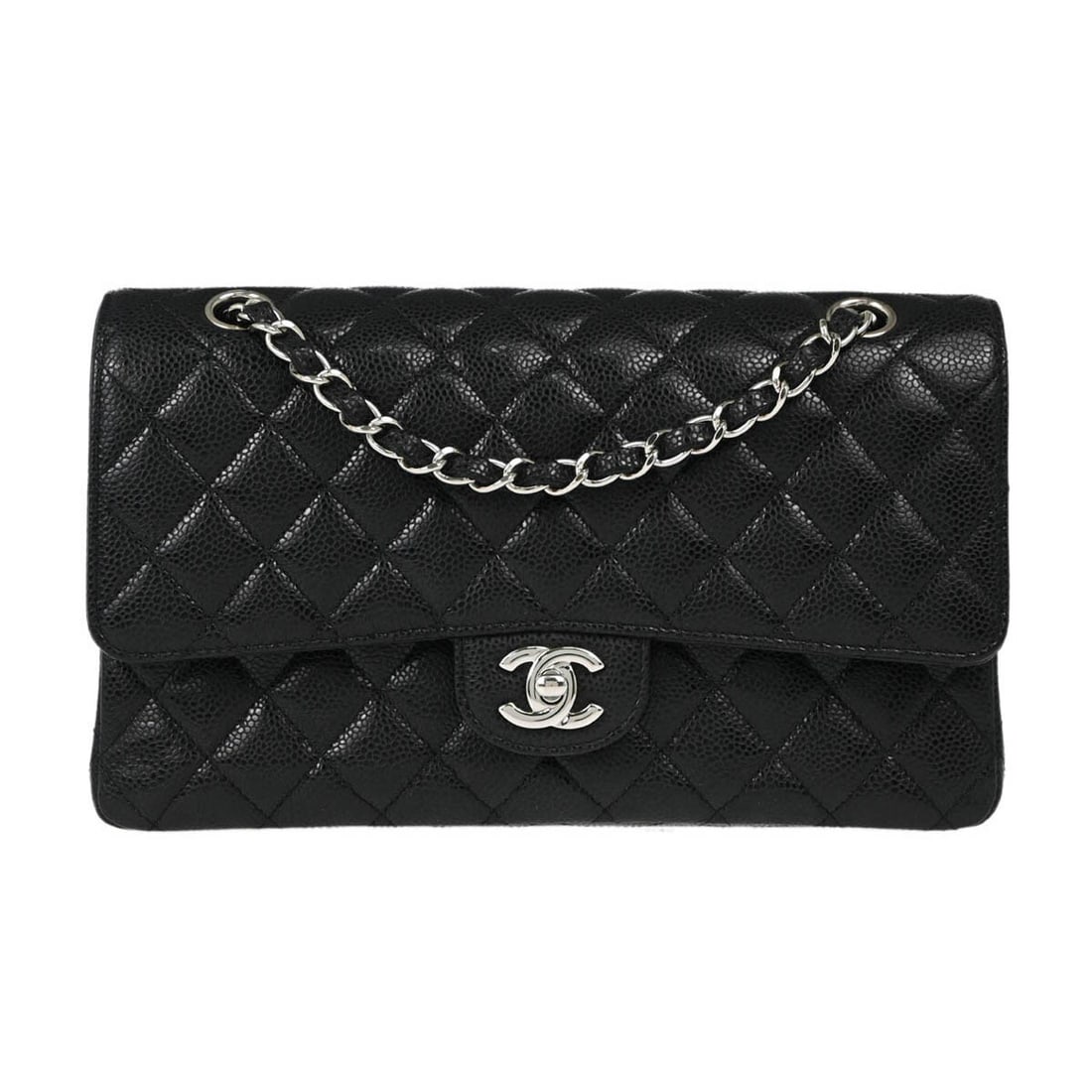 Chanel Black Caviar Medium Classic Double Flap Shoulder Bag: Chanel Black Caviar Medium Classic Double Flap Shoulder Bag Discover the elegance of the Chanel Black Calfskin Medium Classic Double Flap Shoulder Bag, a timeless piece that combines luxury and practi