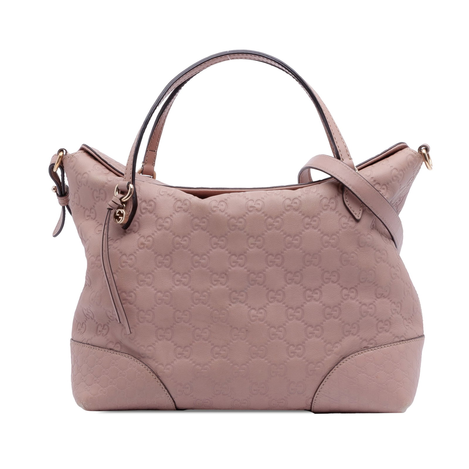 Gucci Bree Pink Embossed Leather Fold Over Shoulder Tote Bag: Gucci Bree Pink Embossed Leather Fold Over Shoulder Tote Bag The Medium Guccissima Bree Fold Over Tote features an embossed leather body in pink, with flat leather handles and a detachable flat leathe