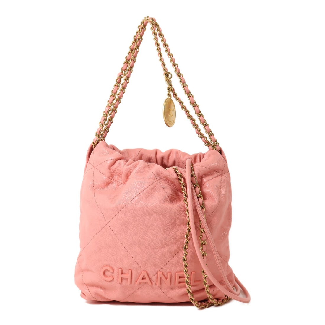 CHANEL 22 Mini Pink Calfskin 2way Shoulder Bag GHW: CHANEL 22 Mini Pink Calfskin 2way Shoulder Bag GHW This CHANEL 22 Mini Chain Shoulder Bag features a stylish pink calfskin leather exterior and gold-tone hardware. Designed for versatility, it can be 