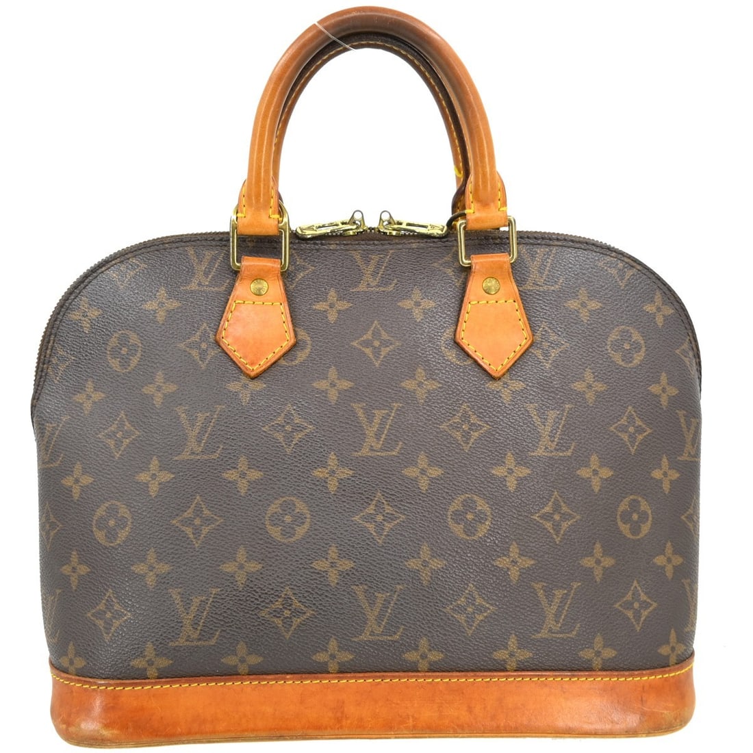 Louis Vuitton Alma Monogram Canvas Medium Brown Handbag M51130 FL0073: Louis Vuitton Alma Monogram Canvas Medium Brown Handbag M51130 FL0073 This Louis Vuitton Alma handbag features the signature Monogram canvas with beige double handles and brown canvas lining. The medi