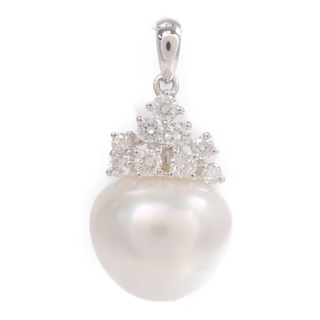 18K White Gold Diamond Pendant Top JEWELRY: 18K White Gold Diamond Pendant Top JEWELRY This elegant pendant features a lustrous pearl accented with a sparkling diamond, set in 18K white gold. Designed for women, it offers a timeless and sophist