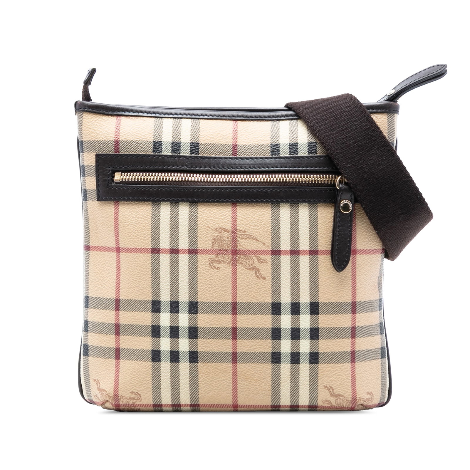 Burberry Beige Coated Canvas Haymarket Check Crossbody Bag with Leather Trim (1 of 7)