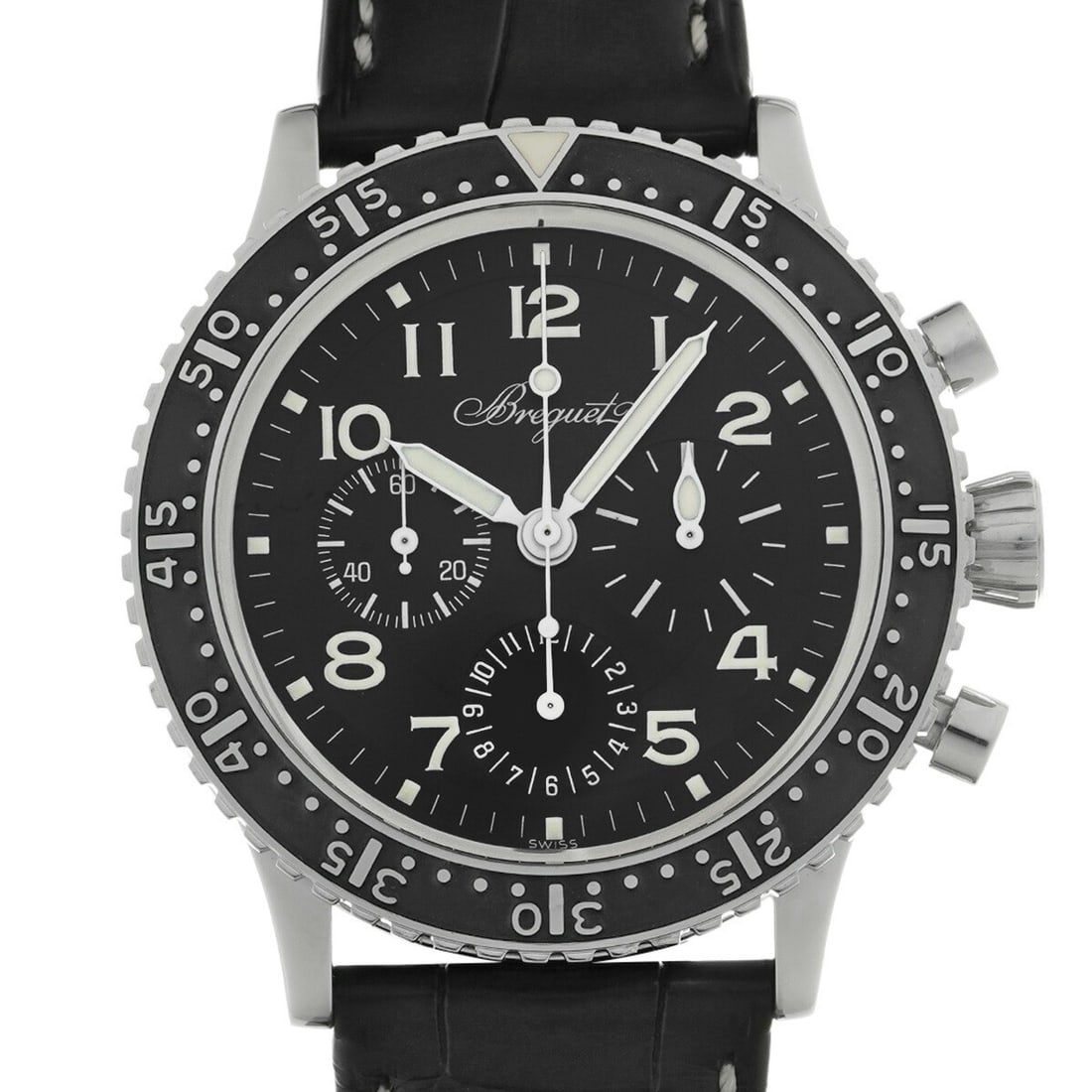 Breguet Aeronavale Type XX Automatic Flyback Chronograph Black Dial Men's Watch: Breguet Aeronavale Type XX Automatic Flyback Chronograph Black Dial Men's Watch This Breguet Aeronavale Type XX 3803ST/92/3W6 is a men's automatic wristwatch featuring a black dial and a stainless ste