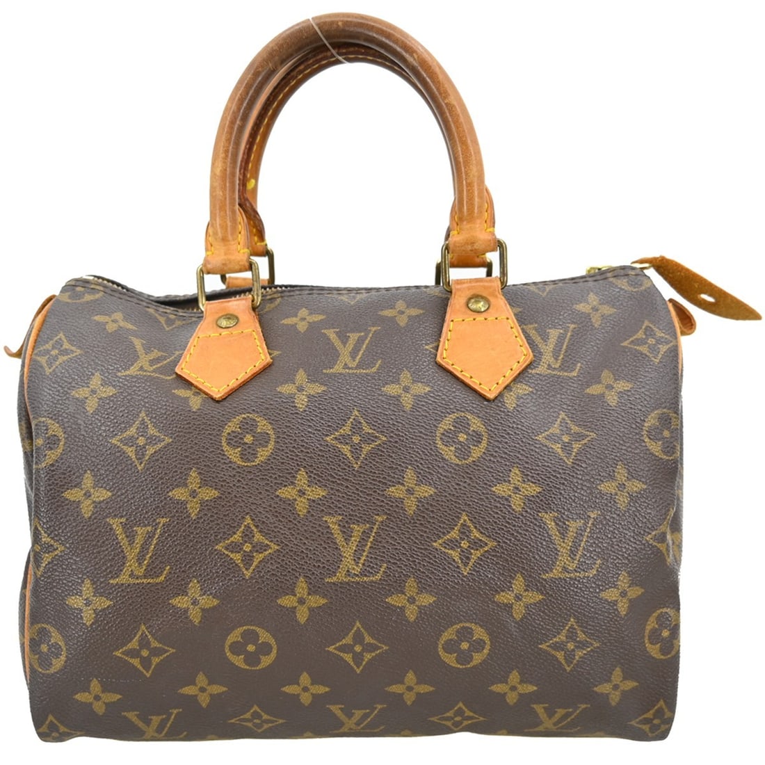 Louis Vuitton Speedy 25 Monogram Canvas Brown Small Duffle Bag: Louis Vuitton Speedy 25 Monogram Canvas Brown Small Duffle Bag This Louis Vuitton Monogram Speedy 25 handbag features the iconic monogram canvas with leather trim. Designed in a duffle style, it has d