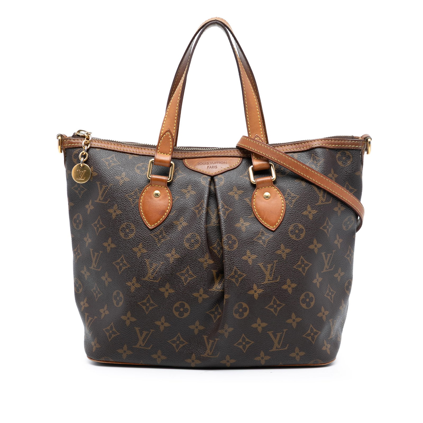 Louis Vuitton Palermo PM Brown Monogram Canvas Shoulder Bag with Strap: Louis Vuitton Palermo PM Brown Monogram Canvas Shoulder Bag with Strap The Louis Vuitton Monogram Palermo PM features a monogram canvas body with vachetta leather trim, flat vachetta leather handles, 