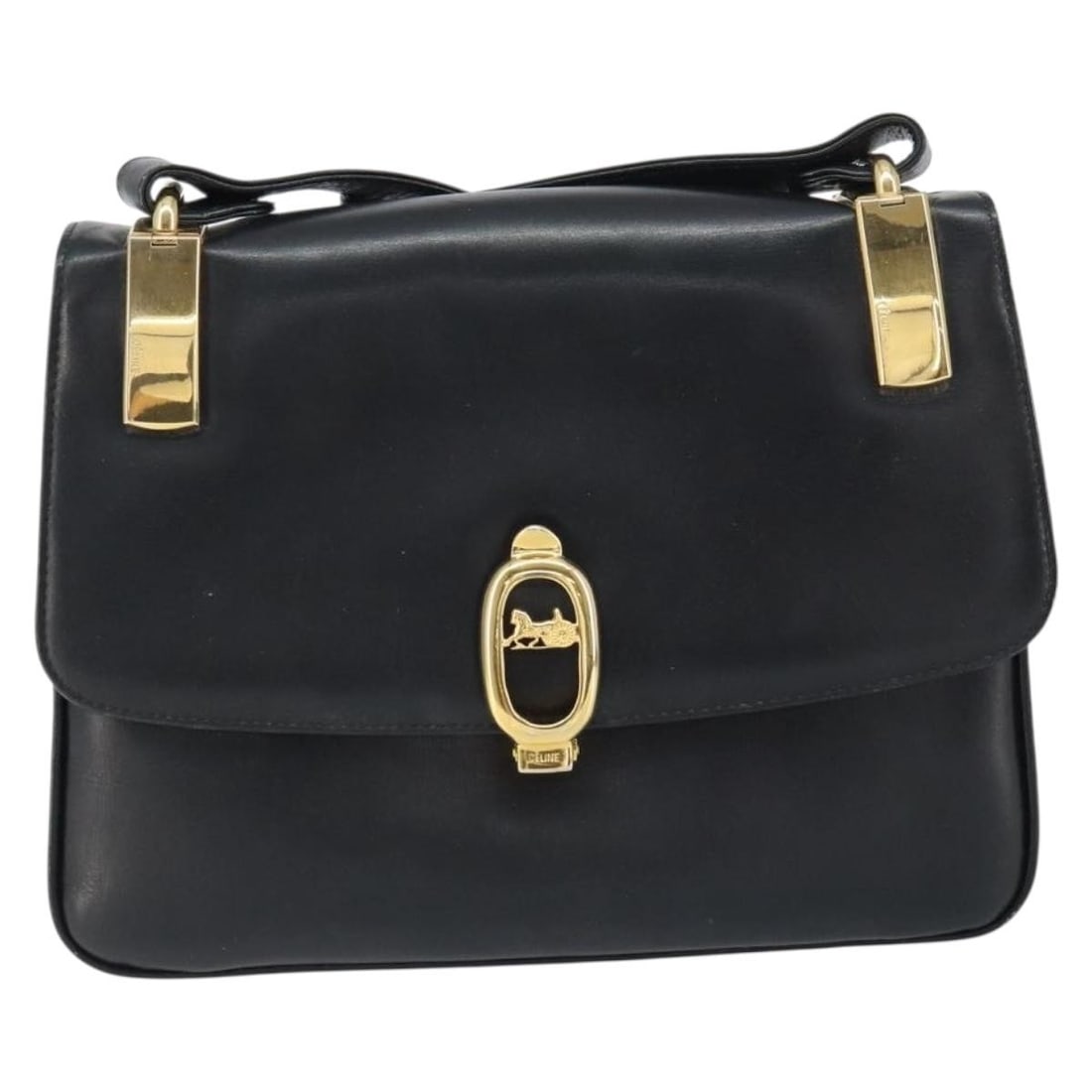 Celine Leather Horse Carriage Shoulder Bag Black 25cm by 19cm: Celine Leather Horse Carriage Shoulder Bag Black 25cm by 19cm This Celine Horse Carriage shoulder bag features black leather construction and a compact silhouette suitable for female use. It shows sig