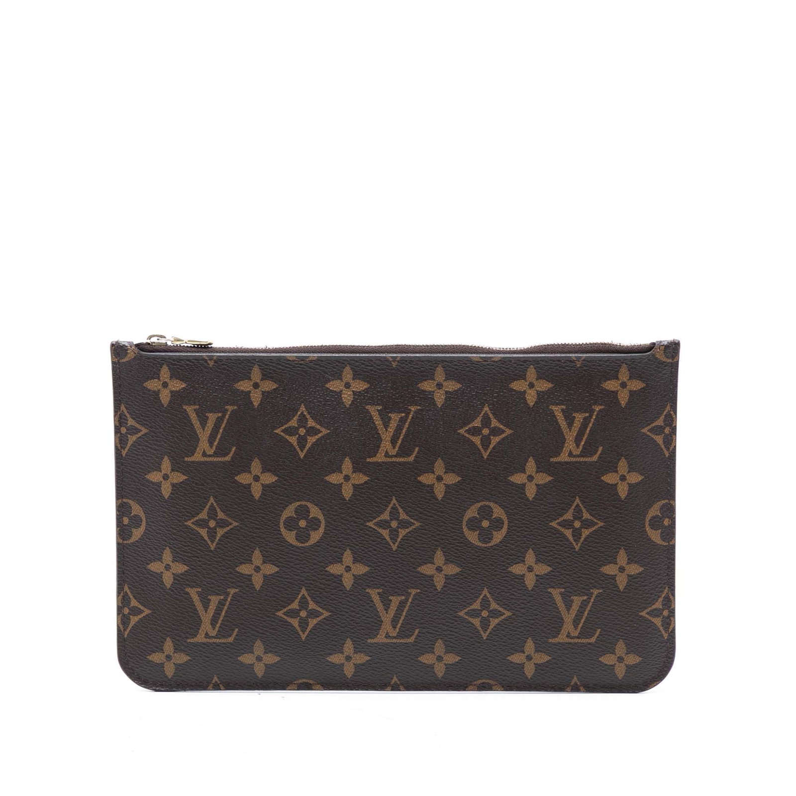 Louis Vuitton Neverfull MM Monogram Canvas Brown Zippered Pouch: Louis Vuitton Neverfull MM Monogram Canvas Brown Zippered Pouch This Louis Vuitton Monogram Neverfull MM Pouch features the iconic monogram canvas body with a top zip closure and an interior slip pock