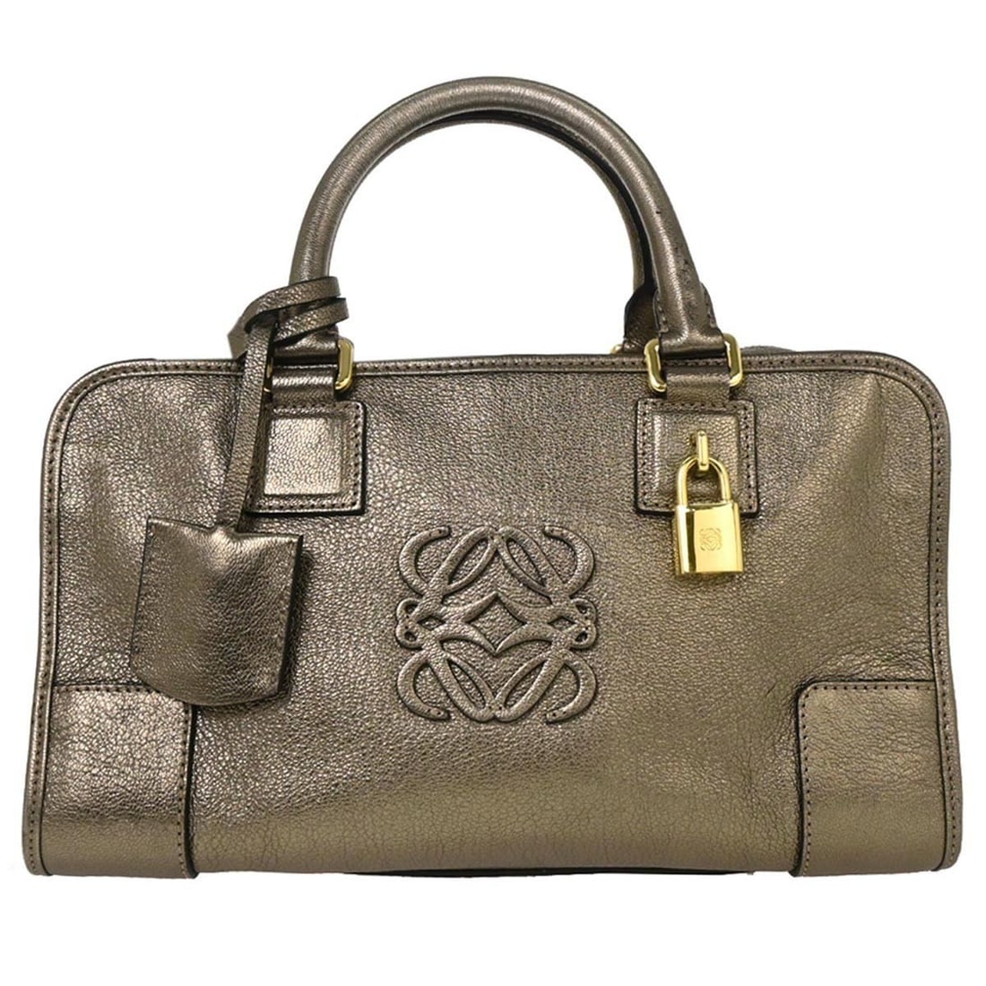 Gold Leather Amazona 28 Handbag by Loewe for Women: Gold Leather Amazona 28 Handbag by Loewe for Women This pre-owned Loewe Amazona Bag is crafted from gold-colored leather and designed for women. It features a spacious interior with minimal signs of u