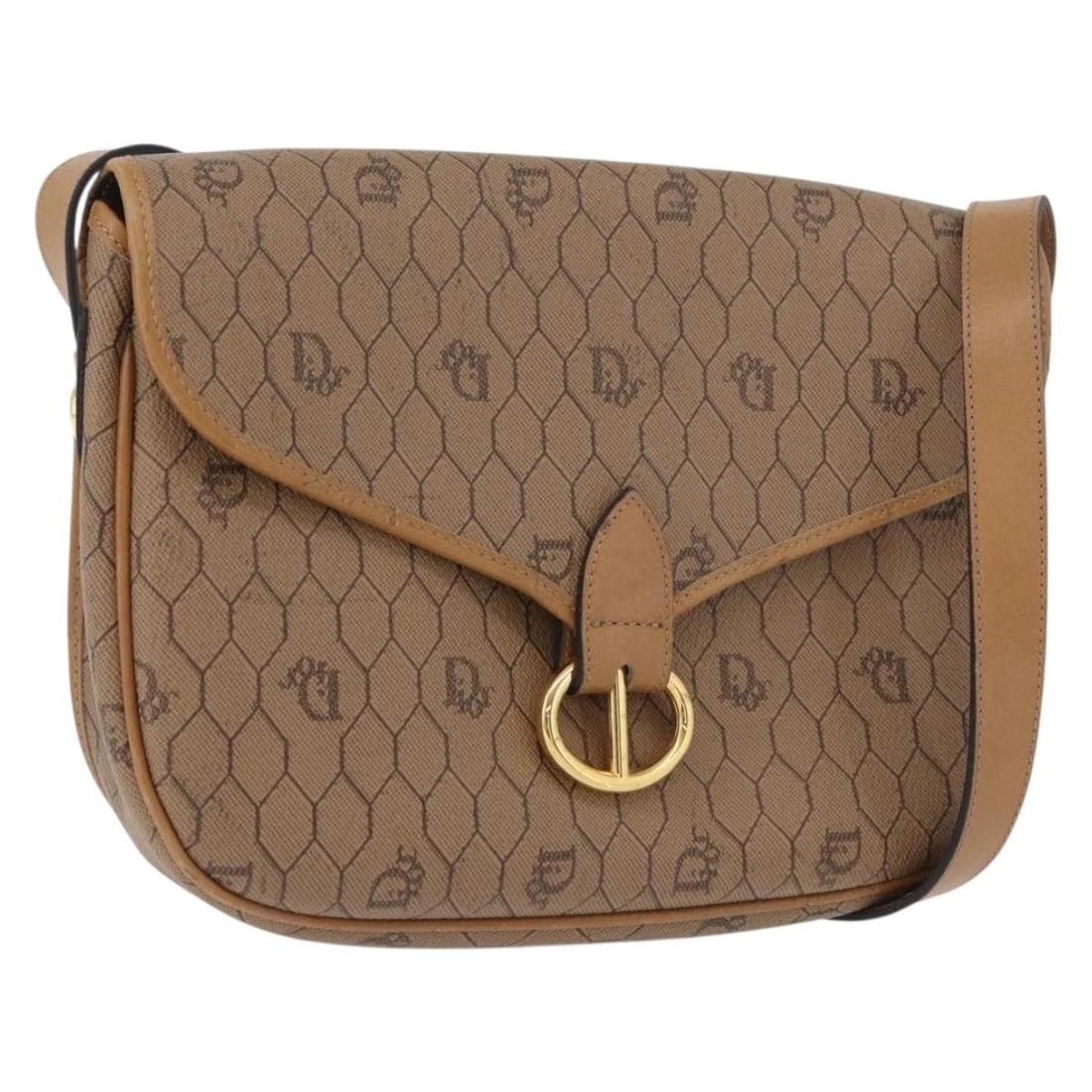 Vintage Dior Honeycomb Canvas and Leather Shoulder Bag Beige France: Vintage Dior Honeycomb Canvas and Leather Shoulder Bag Beige France This Christian Dior vintage Honeycomb shoulder bag features a beige canvas exterior with leather accents and the iconic honeycomb pa