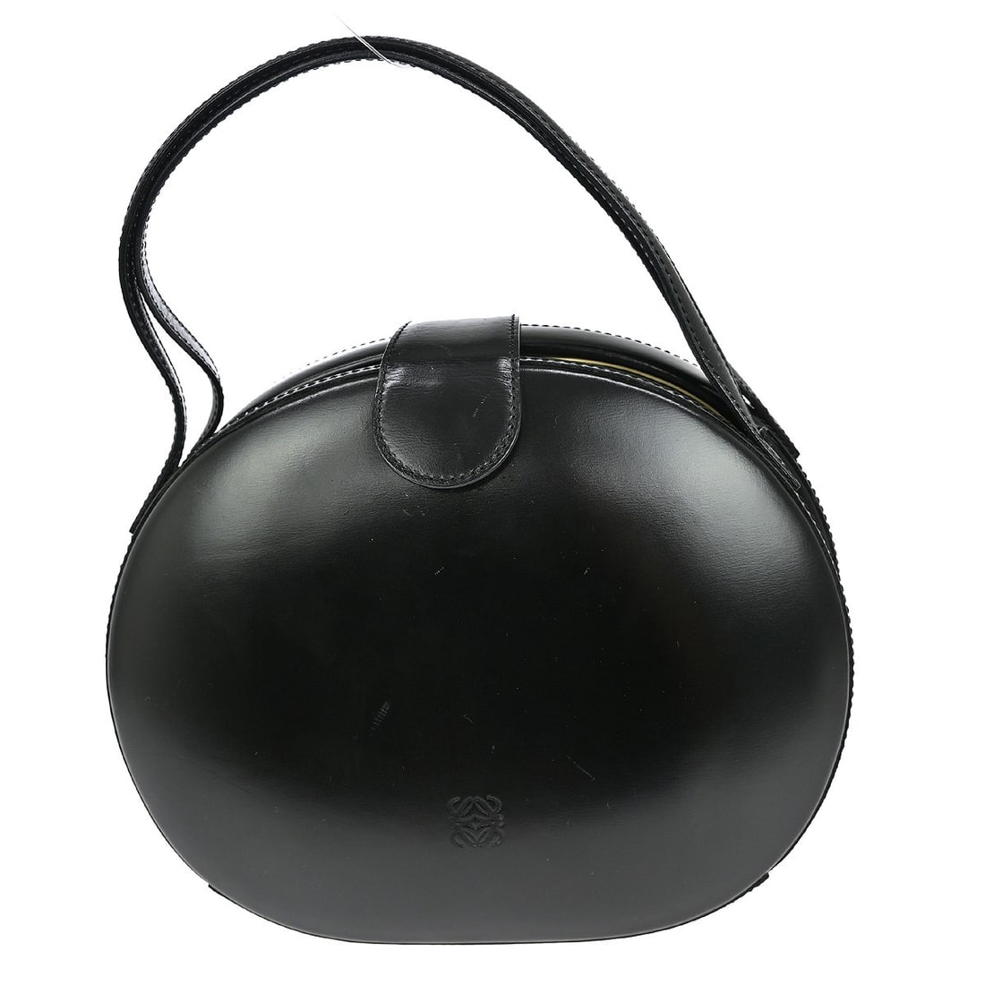 Loewe Medium Top Handle Black Leather Bag with Double Handles: Loewe Medium Top Handle Black Leather Bag with Double Handles This Loewe top handle bag is crafted from black leather and features double leather handles and a magnetic closure. The medium-sized handb