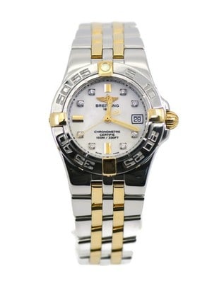 Breitling Starliner Galactic B71340 18K Diamond Bezel Quartz Watch: Breitling Starliner Galactic B71340 18K Diamond Bezel Quartz Watch This Breitling Starliner watch, reference B71340, features a 30mm case crafted from 18K gold and stainless steel, accented with diamo