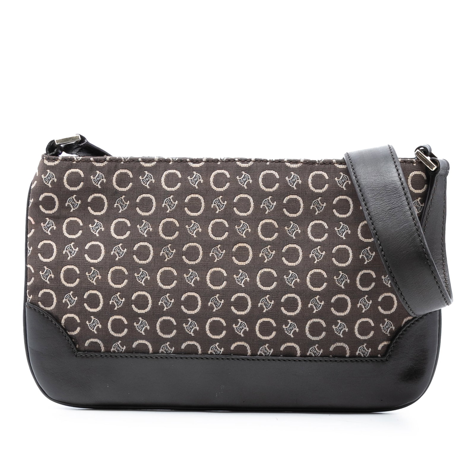 Celine C Macadam Canvas Brown Shoulder Bag with Leather Trim: Celine C Macadam Canvas Brown Shoulder Bag with Leather Trim This Celine C Macadam shoulder bag showcases a classic canvas body with leather trim and a flat leather shoulder strap. It features a top z