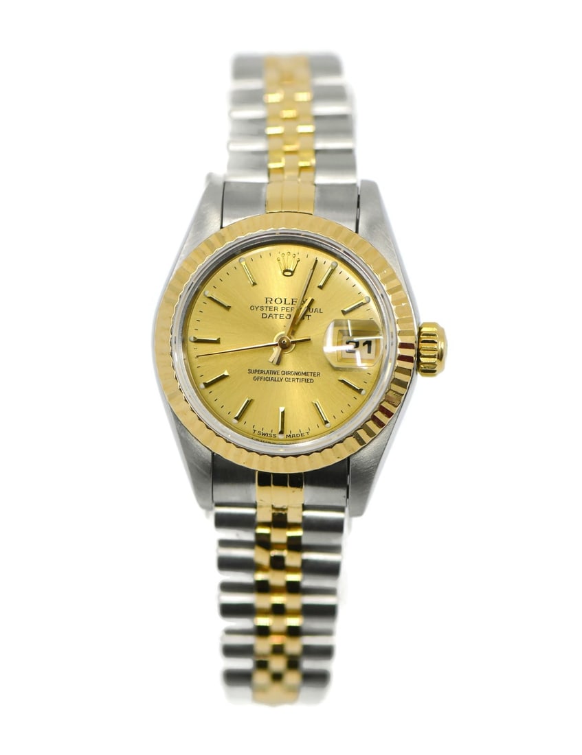 Rolex Datejust 69173 18K Gold Stainless Steel 26mm Automatic Watch with Box: Rolex Datejust 69173 18K Gold Stainless Steel 26mm Automatic Watch with Box This Rolex Datejust wristwatch, reference 69173, features a 26 mm stainless steel case with an 18K bezel adorned with diamon