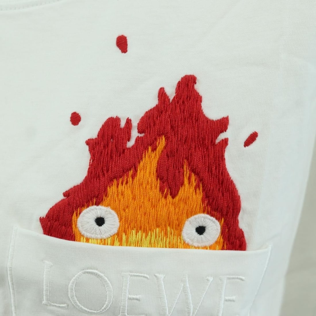 White Cotton Calcifer Graphic Tee LOEWE Studio Ghibli Howl's Moving Castle - 6