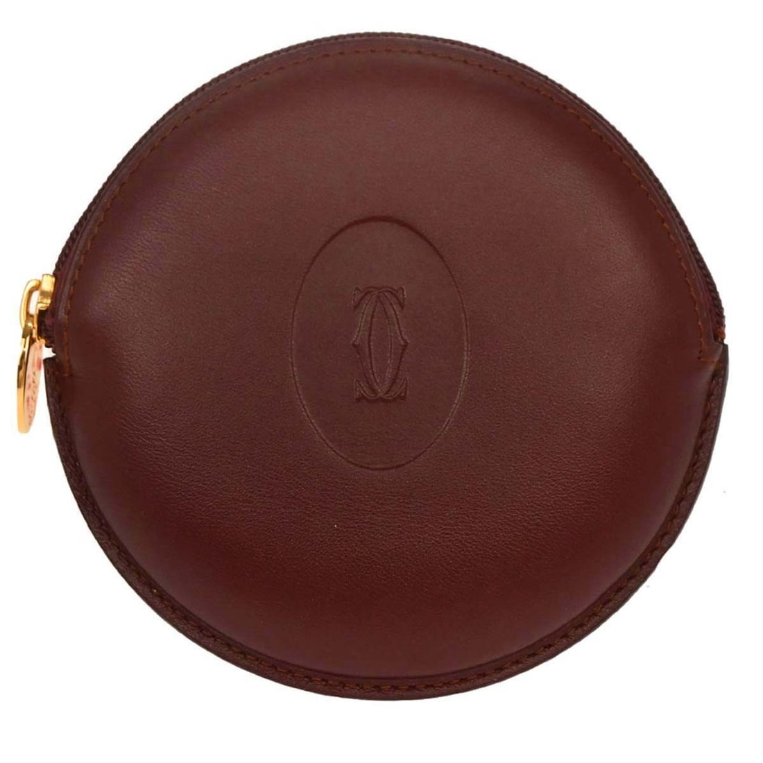 Bordeaux Leather Coin Wallet by Cartier Vintage Women's Accessory: Bordeaux Leather Coin Wallet by Cartier Vintage Women's Accessory This vintage Cartier coin purse wallet features a Bordeaux leather exterior, designed specifically for women. Crafted in Spain, it com