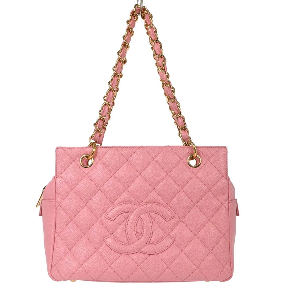Chanel Petite Timeless Tote Pink Caviar Leather Chain Strap Handbag: Chanel Petite Timeless Tote Pink Caviar Leather Chain Strap Handbag This Chanel Petite Timeless Tote (PTT) is crafted from pink caviar skin leather and features a medium-sized, structured silhouette. 