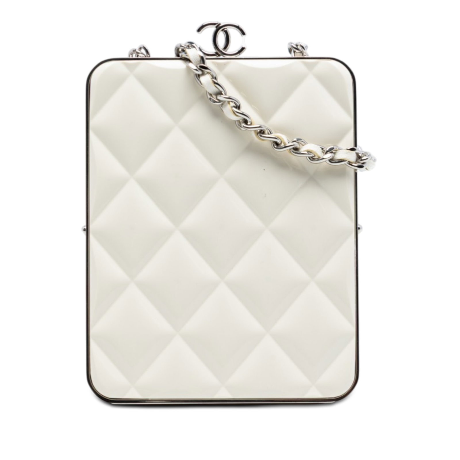White Chanel Quilted Lambskin Acrylic Crossbody Clutch with Chain Strap (1 of 7)