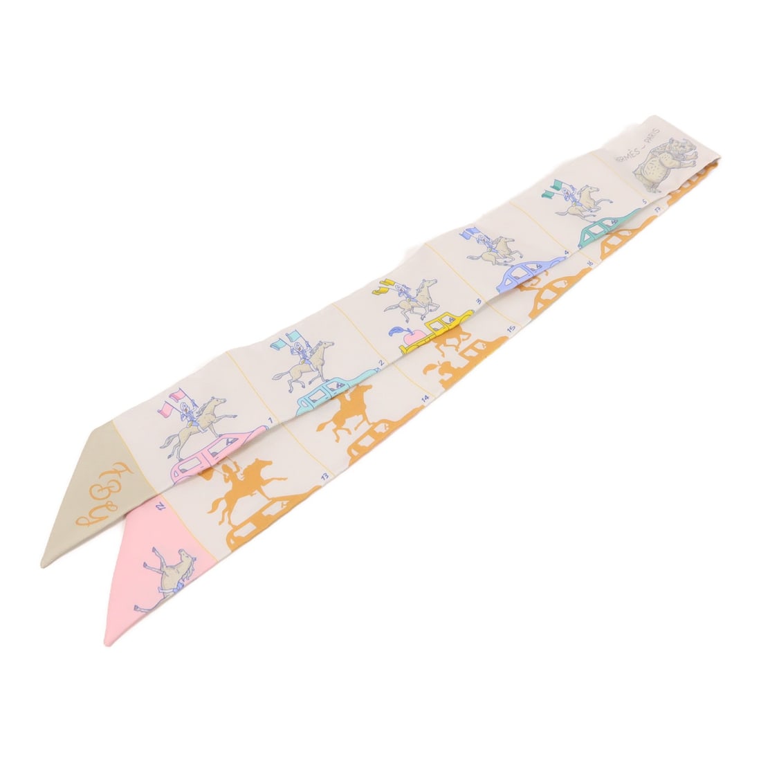 HERMES Silk Twilly Scarf in White - Made in France: HERMES Silk Twilly Scarf in White - Made in France Elevate your style with this exquisite HERMES Twilly Scarf, crafted from luxurious silk. The pristine white color adds a touch of elegance and versat