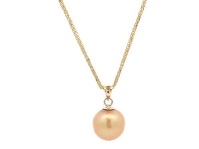 Golden Pearl 14k Yellow Gold Pendant Necklace with 18 Inch Wheat Link Chain: Golden Pearl 14k Yellow Gold Pendant Necklace with 18 Inch Wheat Link Chain This elegant necklace features a genuine cultured golden pearl set in a solid 14k yellow gold pendant. The pearl measures ap